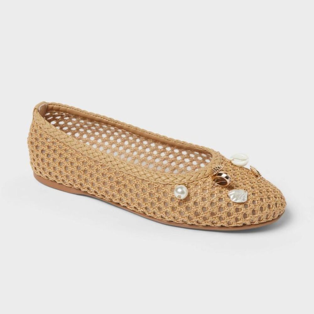 Women's Penelope Woven Ballet Flats - A New Day Natural 9.5